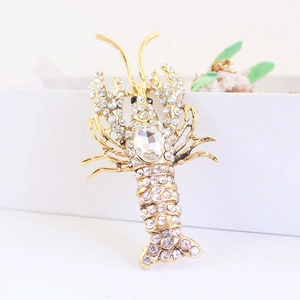 Golden lobster keychain pendant with sparkling rhinestones and crystal gemstone