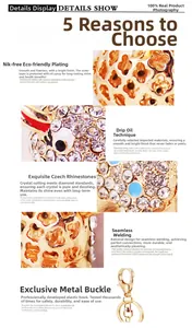 Detailed macro view showing Czech rhinestones and gold plating on deer keychain