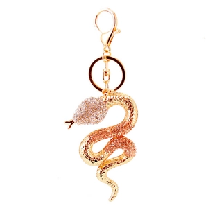 Portachiavi creativo a forma di serpente dorato con strass scintillanti e moschettone