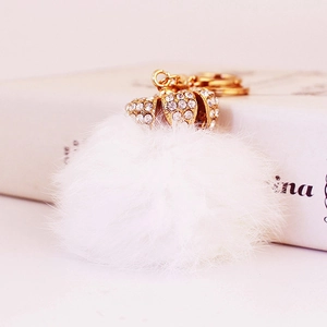 Cute Crown Faux Fur Pompom Keychain For Women Zinc Alloy Rhinestone Bag Charm Luxurious Car Key Ring Decoration Elegant Accessory