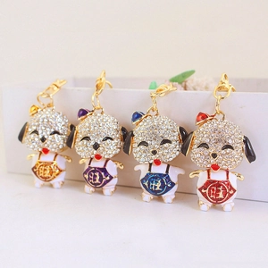 Cute Cartoon Rhinestone Dog Keychain Alloy Enamel Lucky Puppy Bag Pendant Gift For Women Key Ring Accessories