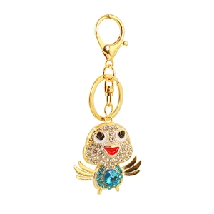 Sparkling crystal chick keychain with blue rhinestone and gold lobster clasp for bags