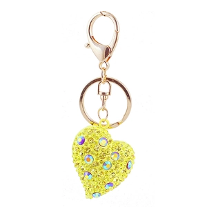Portachiavi a forma di cuore con strass gialli scintillanti e chiusura dorata