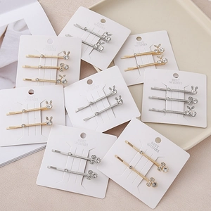 Crystal Rhinestone Rabbit Ear Hair Clips For Women Korean Style Gold Silver Cherry Bowknot Hairpins Accessories