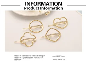 Macro detail of gold-plated geometric hair clips set with sparkling rhinestones decoration