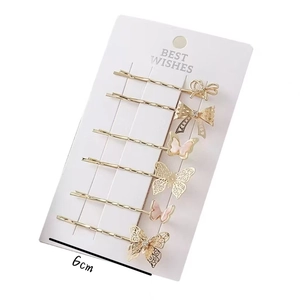 6er-Set goldene Schmetterlings-Haarspangen mit rosa Emaille und Schleife, Länge 6 cm