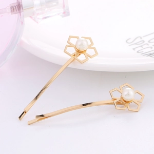 Barrettes à cheveux fleurs dorées avec perles en lot de 2 pour coiffures élégantes
