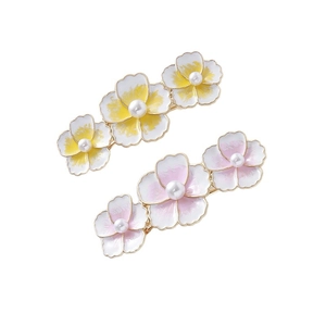 Fermagli per capelli con fiori in smalto giallo e rosa e perle su base in lega dorata