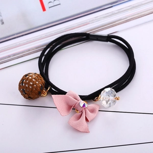 Elastisches Haargummi-Set mit geflochtenem Ball, rosa Schleife und Kristallanhänger