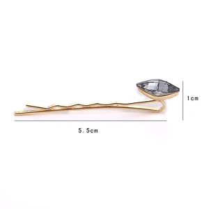 Elegant gold alloy hair clip with grey rhombus crystal rhinestone and size dimensions