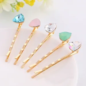 Women Minimalist Geometric Triangle Rhinestone Bobby Pin Alloy Gold Plated Hair Clip Colorful Crystal Hair Accessories For Daily Party
