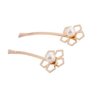Barrettes dorées géométriques élégantes avec perles blanches au design minimaliste chic