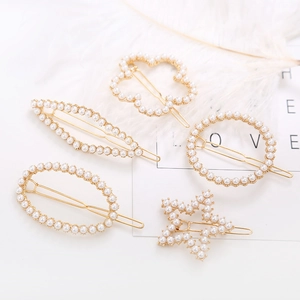 Elegant Alloy Artificial Pearl Rhinestone Hair Clips Geometric Flower Star Oval Round Gold Metal Hairpins For Women Wedding Jewelry