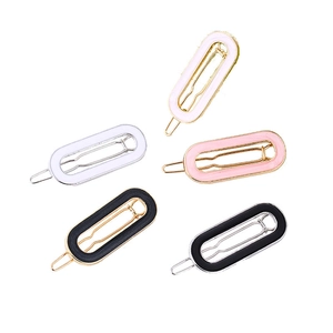 Minimalist oval hollow hair clips set in pink, purple, white and black colors
