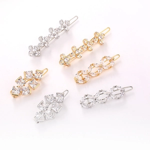 Barrettes à cheveux trèfle en zircon étincelant plaqué or et argent pour femme