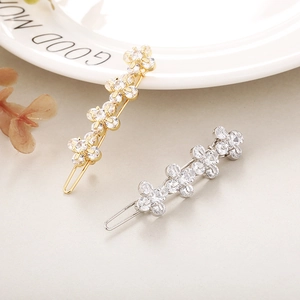 Barrettes à cheveux trèfle à quatre feuilles élégantes avec zircons étincelants or et argent