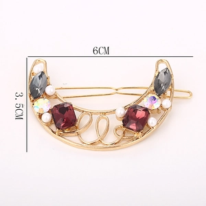 Golden crescent hair clip with purple gems and pearls, 6cm x 3.5cm moon hair accessory