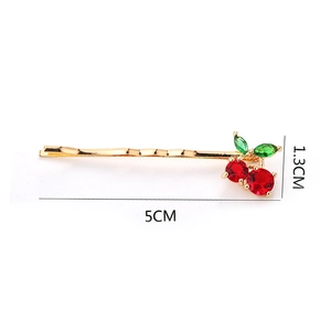 Barrette cerise mignonne en métal doré avec cristaux rouges et feuilles vertes, 5 cm