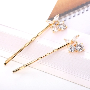 Lot de deux barrettes cerise dorées avec pierres en zircon étincelantes pour femmes