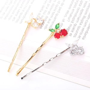 Lot de barrettes cerise en zircon rouge et épingles à cheveux florales dorées et argentées
