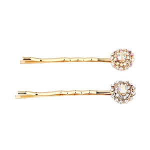 Paire de pinces à cheveux dorées avec cristal aurore central et pétales en zircons