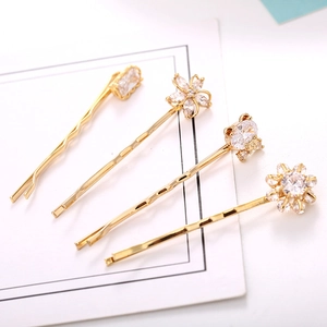 Elegant Zirconia Alloy Hair Clip Set For Women Shiny Flower Bear Geometric Shape Gold Silver Plated Fashion Hair Accessories Gift