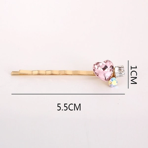 Fermaglio per capelli oro con cristallo cuore rosa e strass lucidi 5,5cm