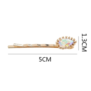 5cm gold wave hairpin with AB teardrop crystal and rainbow iridescent luster shine