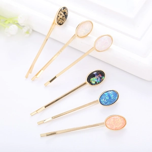 Pince à Cheveux Ovale Minimaliste en Alliage Résine Iridescente Douce Épingle à Cheveux Mode Ciel Étoilé Feuille d'Or Accessoires de Coiffure pour Femmes