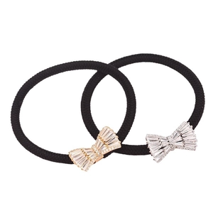 Set di due elastici per capelli con fiocchi in zircone in oro rosa e argento di alta qualità
