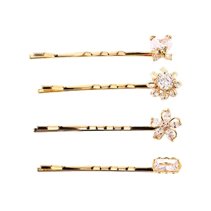 Golden hair pin set with zircon bear, star and flower shapes for women and girls