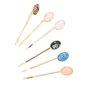 Lot de 6 barrettes ovales minimalistes en résine aux textures de pierres irisées