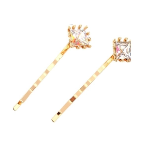 Lot de barrettes dorées avec cristaux carrés facettés et finition en alliage chic