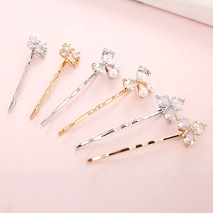 Barrette à Cheveux en Alliage avec Zircon Fleur Nœud Style Coréen Élégante Épingle à Cheveux Künstliche Perle pour Femme Fille