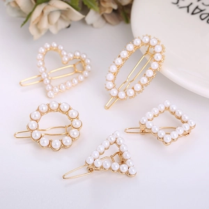 Set di 5 fermagli per capelli in lega d'oro con perle bianche e forme geometriche moda