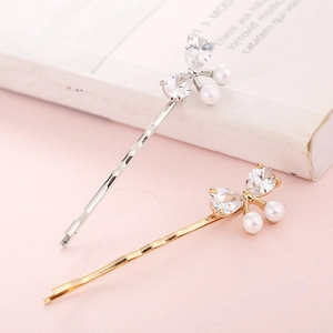 Barrettes à cheveux fleurs élégantes avec zircon et perles en métal doré et argenté