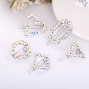 Set di 5 fermagli per capelli in argento con strass AB iridescenti in forme geometriche