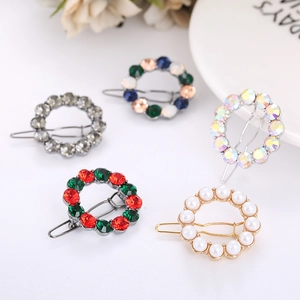 Elegante set di 5 fermagli per capelli in lega dorata con perle e strass multicolori