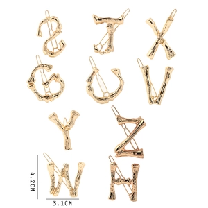 Golden bamboo texture alphabet hair clips set featuring 4.2cm high metal letter pins