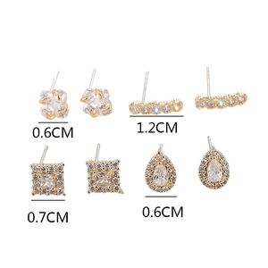 S925 sterling silver gold plated floral and geometric zircon stud earrings set