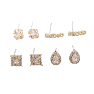 Elegant 925 sterling silver gold-plated stud earring set with floral and geometric designs