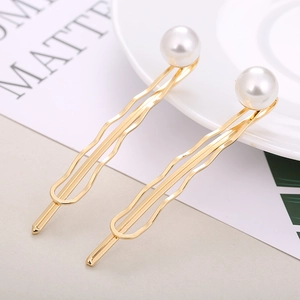 Ensemble de barrettes dorées ondulées avec perles blanches pour accessoires de cheveux