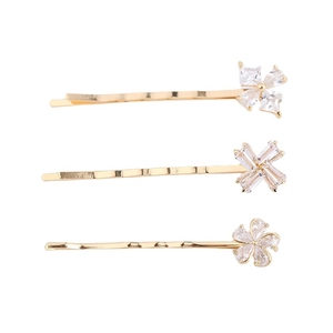 Set di tre forcine per capelli con fiori dorati e zirconi eleganti stile di moda