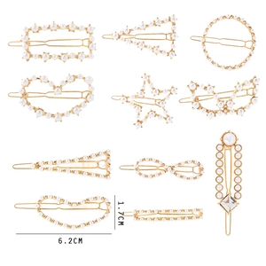 Set mit 11 goldenen Perlen-Haarspangen in geometrischen Formen wie Herz, Stern und Schleife