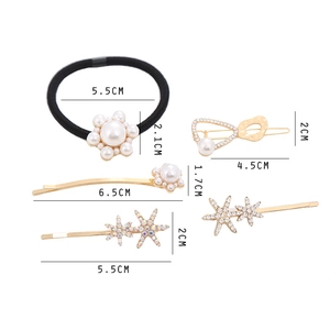 Hair accessory set with pearl flower elastic band and rhinestone starfish hairpins