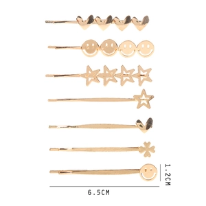 Lot de 7 barrettes dorées minimalistes avec formes de cœur et d'étoile, longueur 6,5 cm