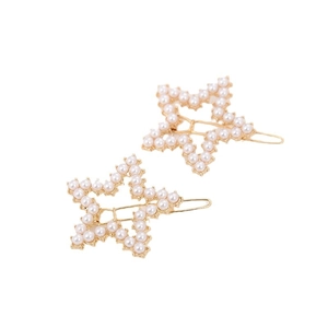 Ensemble de deux barrettes en forme d'étoile dorée avec perles nacrées de style coréen