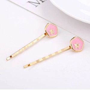 Lot de deux barrettes dorées avec étoiles roses pailletées pour femmes et filles