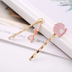Lot de barrettes dorées avec queue de sirène rose et coquillage pour coiffure d'été