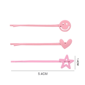 Dreiteiliges rosa mattes Haarklammer-Set mit Stern-, Herz- und Smiley-Gesicht-Formen